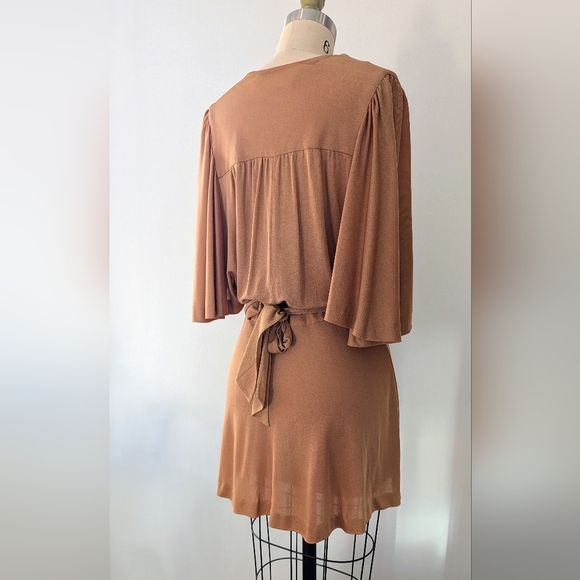Vicky Tiel - Vintage 80s Camel Dress/Top With Butterfly Sleeves - Size S/M - Picture 4 of 8